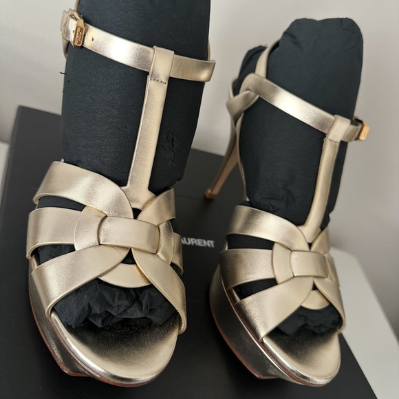 Saint Laurent Gold Tribute Metallic Leather Sandals 39 - Picture 3 of 7